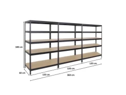 PROREGAL Mega Deal 3x Schwerlastregal Rivet HxBxT 180 x 120 x 60 cm Fachlast 250 kg Schwarz