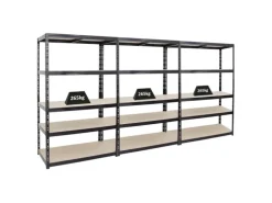 PROREGAL Mega Deal 3x Schwerlastregal Giant Tiger HxBxT 200 x 120 x 60 cm Fachlast 265 kg 5-Ebenen Schwarz
