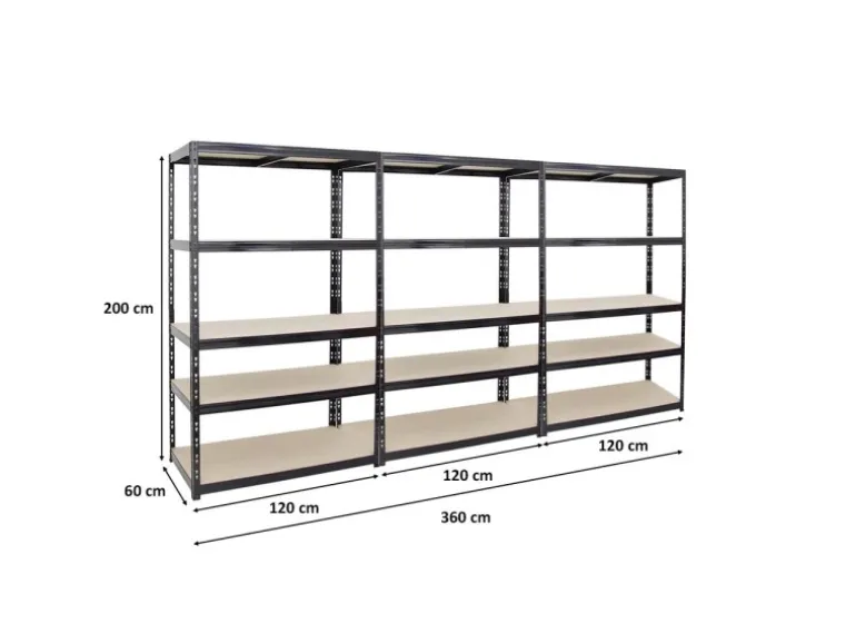 PROREGAL Mega Deal 3x Schwerlastregal Giant Tiger HxBxT 200 x 120 x 60 cm Fachlast 265 kg 5-Ebenen Schwarz