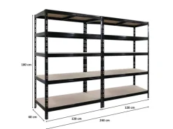 PROREGAL Mega Deal 2X Schwerlastregal Tiger HxBxT 180x120x60cm Fachlast 265kg Schwarz