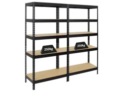 PROREGAL Mega Deal 2x Schwerlastregal Rivet HxBxT 180 x 90 x 45 cm Fachlast 250 kg Schwarz
