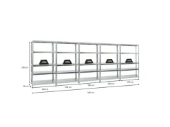 PROREGAL Mega Deal 5x Schwerlastregal Steel Eagle HxBxT 180 x 100 x 40 cm Fachlast 130 kg Verzinkt