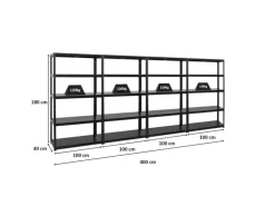 PROREGAL Mega Deal 4x Schwerlastregal Steel Eagle HxBxT 180 x 100 x 40 cm Fachlast 130 kg Schwarz