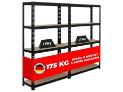 PROREGAL Mega Deal 2x Schwerlastregal APOLLO HxBxT 150 x 90 x 30 cm Fachlast 175kg Schwarz