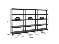 PROREGAL Mega Deal 3x Schwerlastregal Steel Eagle HxBxT 180 x 100 x 40 cm Fachlast 130 kg Schwarz