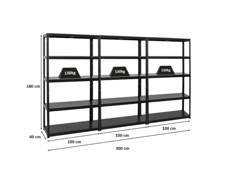 PROREGAL Mega Deal 3x Schwerlastregal Steel Eagle HxBxT 180 x 100 x 40 cm Fachlast 130 kg Schwarz