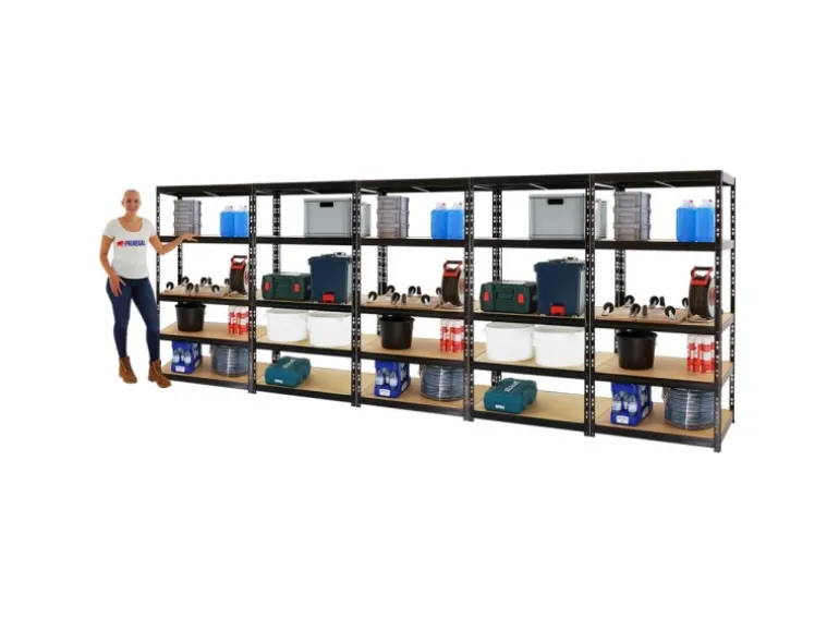 PROREGAL Mega Deal 5x Schwerlastregal Tiger HxBxT 180 x 90 x 60 cm Fachlast 265 kg 5-Ebenen Schwarz