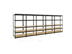 PROREGAL Mega Deal 5x Schwerlastregal Tiger HxBxT 180 x 90 x 60 cm Fachlast 265 kg 5-Ebenen Schwarz