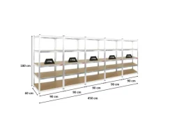 PROREGAL Mega Deal 5x Schwerlastregal Giant Ragnar HxBxT 200 x 100 x 50 cm Fachlast 175 kg Verzinkt