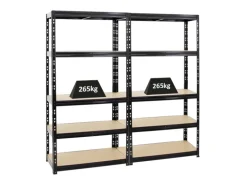 PROREGAL Mega Deal 2x Schwerlastregal Tiger HxBxT 180 x 90 x 45 cm Fachlast 265 kg 5-Ebenen Schwarz