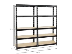 PROREGAL Mega Deal 2x Schwerlastregal Tiger HxBxT 180 x 90 x 45 cm Fachlast 265 kg 5-Ebenen Schwarz