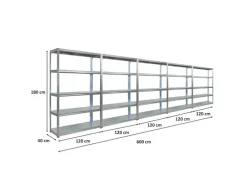 PROREGAL Mega Deal 5x Schwerlastregal Steel Eagle HxBxT 180x120x40 cm Fachlast 130kg Verzinkt