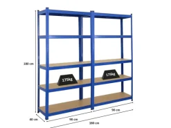 PROREGAL Mega Deal 2x Schwerlastregal Ragnar HxBxT 180 x 90 x 40 cm Fachlast 175 kg Blau