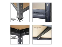 PROREGAL Mega Deal 4x Schwerlastregal Rivet HxBxT 180 x 120 x 60 cm Fachlast 250 kg Schwarz