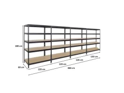 PROREGAL Mega Deal 4x Schwerlastregal Rivet HxBxT 180 x 120 x 60 cm Fachlast 250 kg Schwarz