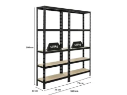 PROREGAL Mega Deal 2x Schwerlastregal APOLLO HxBxT 180 x 75 x 30 cm Fachlast 175kg Schwarz