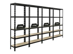 PROREGAL Mega Deal 4x Schwerlastregal APOLLO HxBxT 180 x 75 x 30 cm Fachlast 175kg Schwarz