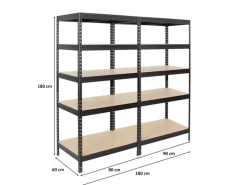 PROREGAL Mega Deal 2x Schwerlastregal Rivet HxBxT 180 x 90 x 60 cm Fachlast 250 kg Schwarz