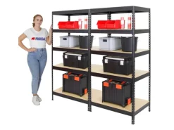 PROREGAL Mega Deal 2x Schwerlastregal Rivet HxBxT 180 x 90 x 60 cm Fachlast 250 kg Schwarz