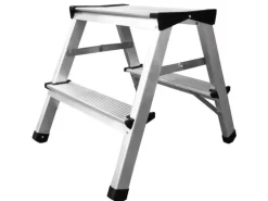 PROREGAL Metal Double Giraffe Doppelseitige-Aluminium-Stufenstehleiter 2 Stufen 125 kg Tragkraft Leiter Trittleiter Stufenleiter Haushaltsleiter