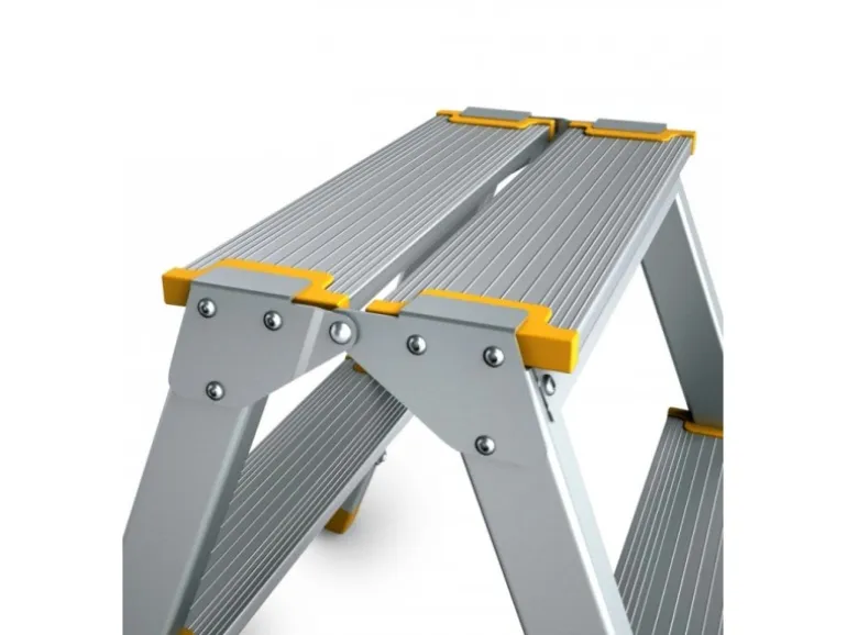 PROREGAL Metal Double Giraffe Doppelseitige-Aluminium-Stufenstehleiter 2 Stufen 41 cm Hoch 150 kg Tragkraft Leiter Trittleiter Haushaltsleiter