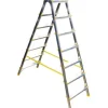 PROREGAL Metal Double Giraffe Doppelseitige-Aluminium-Stufenstehleiter 7 Stufen 155 cm Hoch 150 kg Tragkraft Leiter Trittleiter Haushaltsleiter
