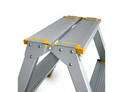 PROREGAL Metal Double Giraffe Doppelseitige-Aluminium-Stufenstehleiter 7 Stufen 155 cm Hoch 150 kg Tragkraft Leiter Trittleiter Haushaltsleiter