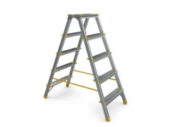 PROREGAL Metal Double Giraffe Doppelseitige-Aluminium-Stufenstehleiter 5 Stufen 109 cm Hoch 150 kg Tragkraft Leiter Trittleiter Haushaltsleiter