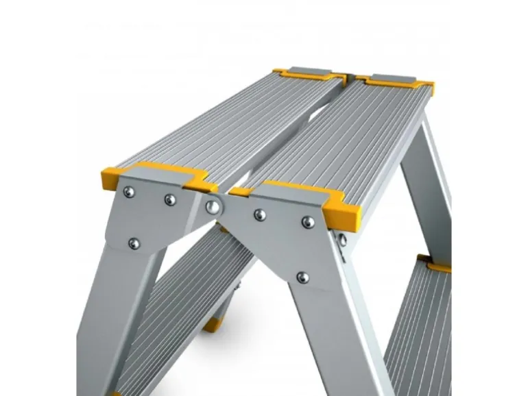 PROREGAL Metal Double Giraffe Doppelseitige-Aluminium-Stufenstehleiter 6 Stufen 132 cm Hoch 150 kg Tragkraft Leiter Trittleiter Haushaltsleiter