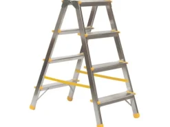 PROREGAL Metal Double Giraffe Doppelseitige-Aluminium-Stufenstehleiter 4 Stufen 86 cm Hoch 150 kg Tragkraft Leiter Trittleiter Haushaltsleiter