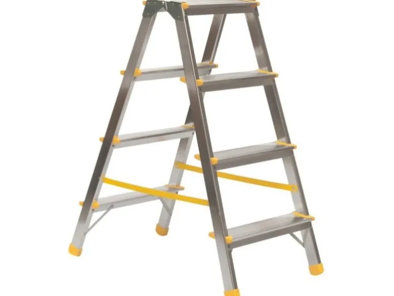 PROREGAL Metal Double Giraffe Doppelseitige-Aluminium-Stufenstehleiter 4 Stufen 86 cm Hoch 150 kg Tragkraft Leiter Trittleiter Haushaltsleiter