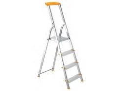 PROREGAL Metal Single Giraffe Einseitige-Aluminium-Bügelleiter mit Ablageschale 5 Stufen 175 cm Hoch Leiter Trittleiter Stehleiter Haushaltsleiter