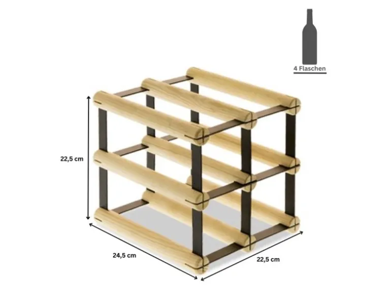 PROREGAL Modulares Weinregal Vinotega Mod Metal HxBxT 22,5 x 22,5 x 24,5 cm 2 x 2 Flaschen Massives Kiefernholz Braun Geölt