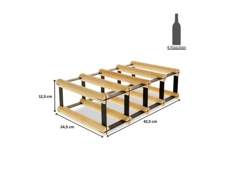 PROREGAL Modulares Weinregal Vinotega Mod Metal HxBxT 12,5 x 42,5 x 24,5 cm 4 x 1 Flaschen Massives Kiefernholz Natur