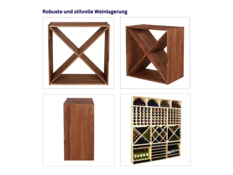 PROREGAL Modulares Weinregal Vincellar Mod HxBxT 60 x 60 x 30 cm Kreuz Modul Für 40 Flaschen Massives Kiefernholz Braun Geölt