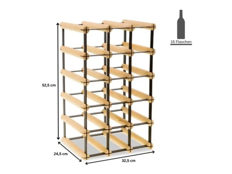 PROREGAL Modulares Weinregal Vinotega Mod Metal HxBxT 52,5 x 32,5 x 24,5 cm 3 x 5 Flaschen Massives Kiefernholz Braun Geölt