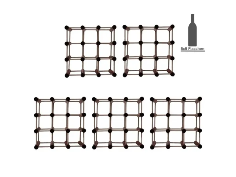 PROREGAL Modulares Weinregal Vinotega Mod HxBxT 36 x 36 x 24 cm 5 x 9 Flaschen Massives Kiefernholz Braun Geölt