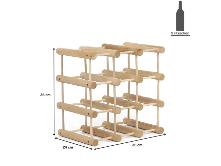 PROREGAL Modulares Weinregal Vinotega Mod HxBxT 36 x 36 x 24 cm 1 x 9 Flaschen Massives Kiefernholz Natur