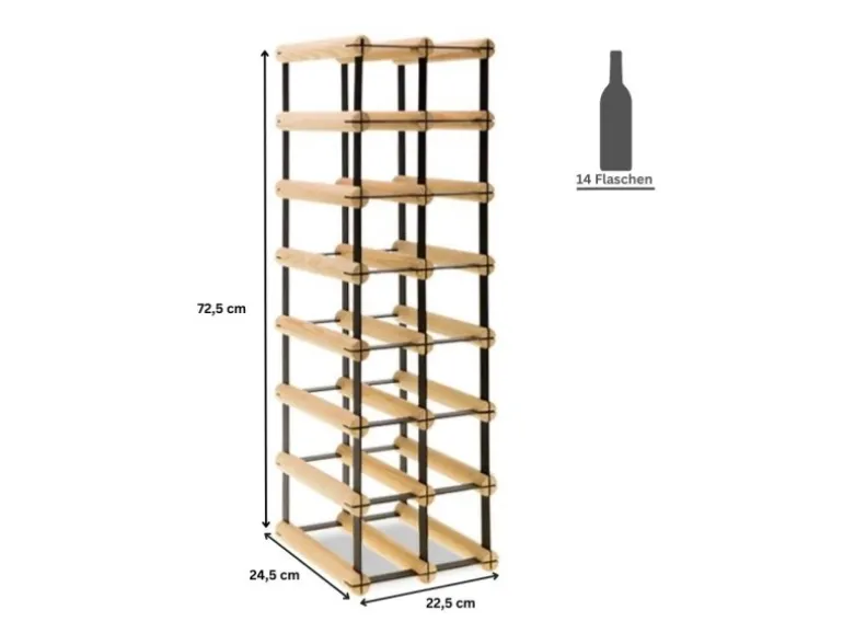 PROREGAL Modulares Weinregal Vinotega Mod Metal HxBxT 72,5 x 22,5 x 24,5 cm 2 x 7 Flaschen Massives Kiefernholz Braun Geölt