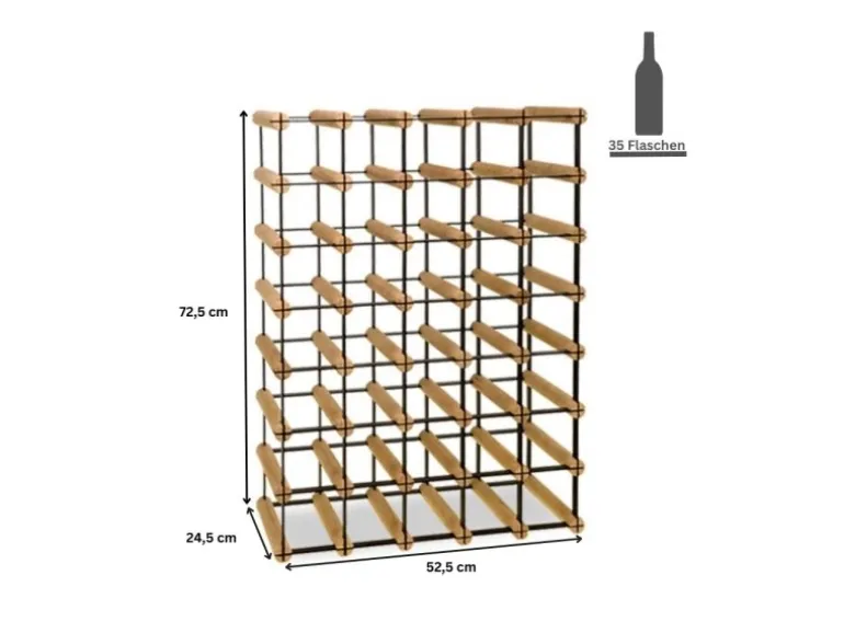 PROREGAL Modulares Weinregal Vinotega Mod Metal HxBxT 72,5 x 52,5 x 24,5 cm 5 x 7 Flaschen Massives Kiefernholz Braun Geölt
