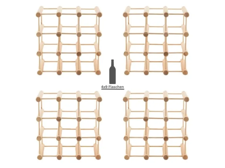PROREGAL Modulares Weinregal Vinotega Mod HxBxT 36 x 36 x 24 cm 4 x 9 Flaschen Massives Kiefernholz Natur