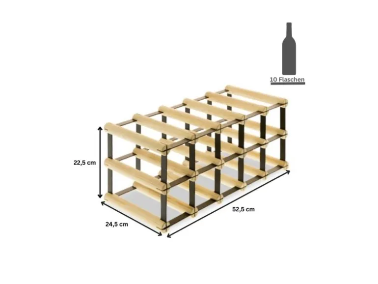 PROREGAL Modulares Weinregal Vinotega Mod Metal HxBxT 22,5 x 52,5 x 24,5 cm 5 x 2 Flaschen Massives Kiefernholz Natur