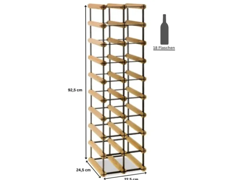 PROREGAL Modulares Weinregal Vinotega Mod Metal HxBxT 92,5 x 22,5 x 24,5 cm 2 x 9 Flaschen Massives Kiefernholz Braun Geölt