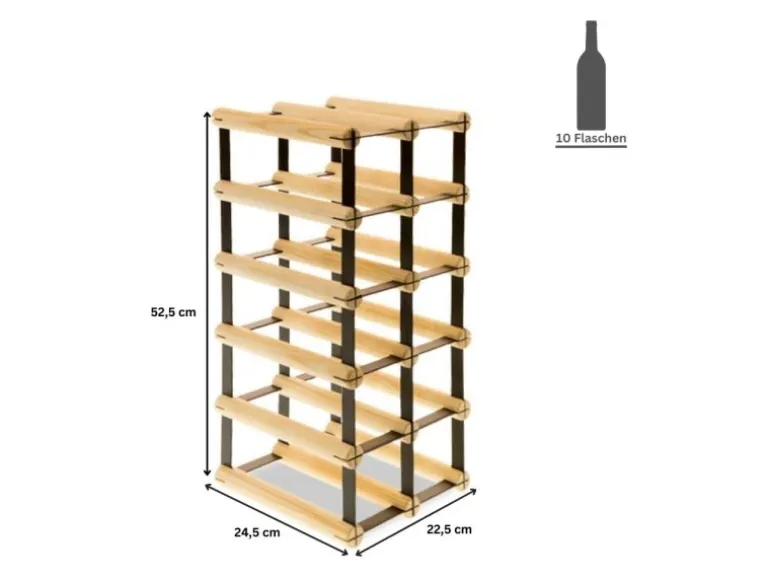 PROREGAL Modulares Weinregal Vinotega Mod Metal HxBxT 52,5 x 22,5 x 24,5 cm 2 x 5 Flaschen Massives Kiefernholz Braun Geölt