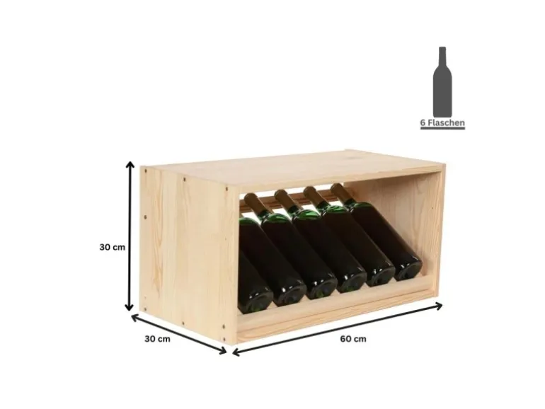 PROREGAL Modulares Weinregal Vincellar Mod HxBxT 30 x 60 x 30 cm Schräg Modul Für 6 Flaschen Massives Kiefernholz Natur