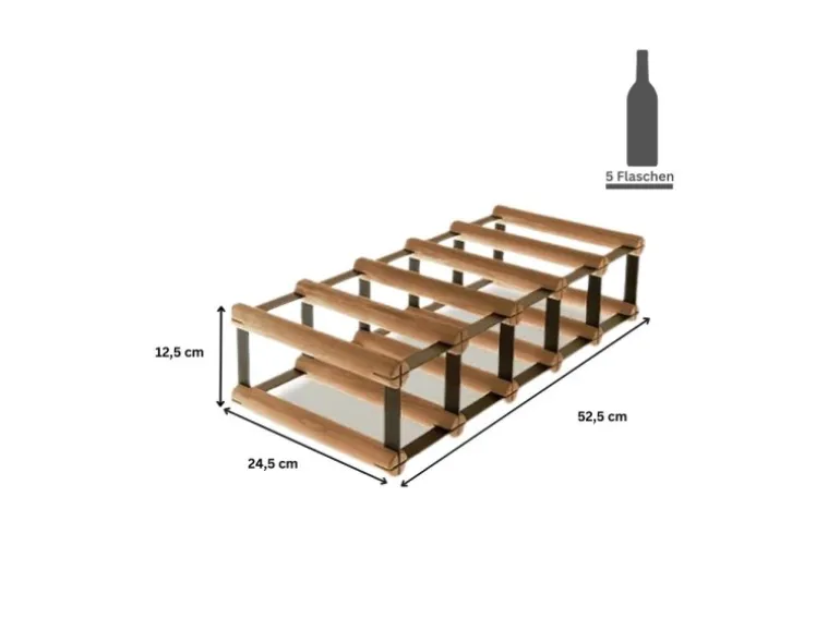 PROREGAL Modulares Weinregal Vinotega Mod Metal HxBxT 12,5 x 52,5 x 24,5 cm 5 x 1 Flaschen Massives Kiefernholz Braun Geölt