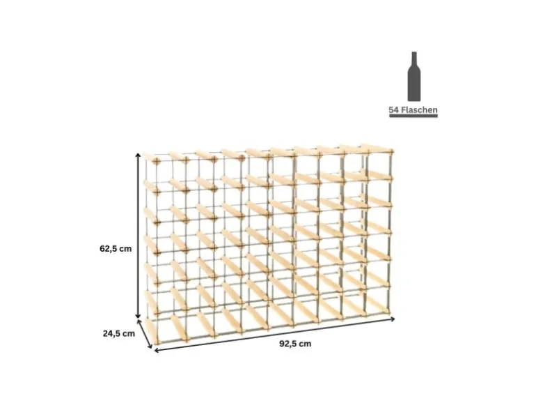 PROREGAL Modulares Weinregal Vinotega Mod Metal HxBxT 62,5 x 92,5 x 24,5 cm 9 x 6 Flaschen Massives Kiefernholz Natur