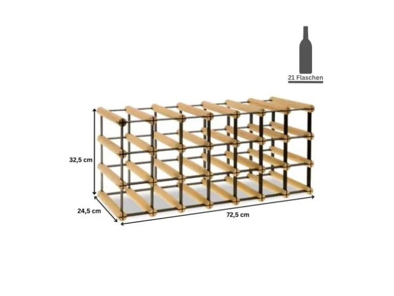 PROREGAL Modulares Weinregal Vinotega Mod Metal HxBxT 32,5 x 72,5 x 24,5 cm 7 x 3 Flaschen Massives Kiefernholz Natur