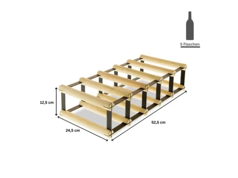 PROREGAL Modulares Weinregal Vinotega Mod Metal HxBxT 12,5 x 52,5 x 24,5 cm 5 x 1 Flaschen Massives Kiefernholz Natur