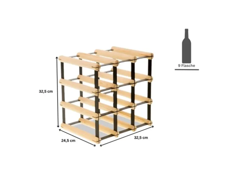 PROREGAL Modulares Weinregal Vinotega Mod Metal HxBxT 32,5 x 32,5 x 24,5 cm 3 x 3 Flaschen Massives Kiefernholz Natur